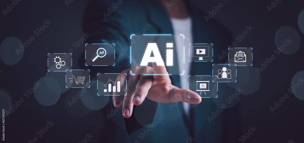 Aufkleber ai artificial intelligence ,technology smart robot al,chatbot concept, businessmen demonstrate use o
