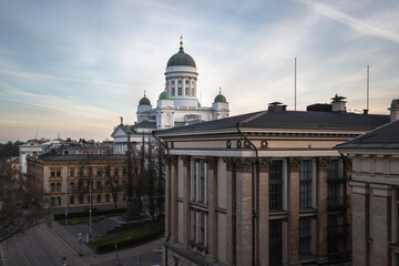 Obraz premium Helsinki Cathedral with domed rooftop and clock tower