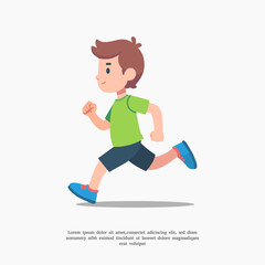cute illustration of boy running in flat design style