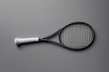 Tennis racket on gray background. 