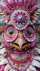 Fototapeta premium Intricate Pink Mask with Beads, Sequins, Feathers and Floral Decor