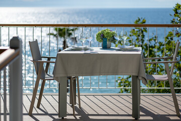 Restaurant table with sea view