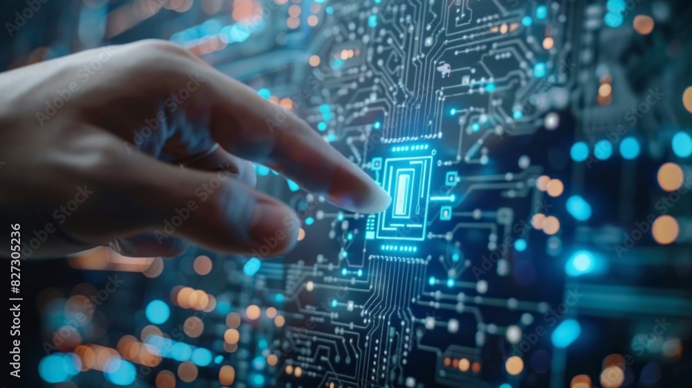 Poster A hand is pointing at a computer chip
