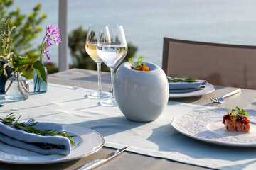 Delicious gourmet food with sea view 