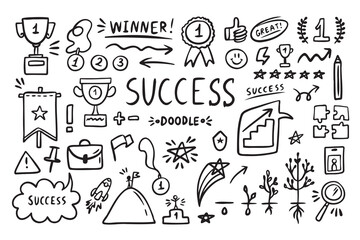 Success doodle elements icons set. Business, marketing, Business growth symbols. © Yanka