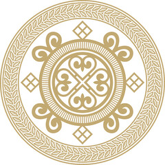 Vector gold round Yakut ornament. Endless circle, border, frame of the northern peoples of the Far East.