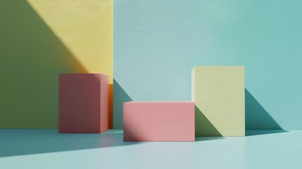 a group of three blocks sitting next to each other on a blue surface