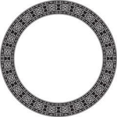 Vector monochrome black round Yakut ornament. Endless circle, border, frame of the northern peoples of the Far East.