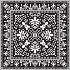 Vector black monochrome classic Greek square ornament. Rectangle of Ancient Greece and Roman Empire. Byzantine painting of walls, floors and ceilings. Decoration of European palaces