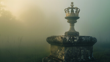 Naklejka premium A shining crown in the mist, Generative AI、霧の中にある光り輝く王冠、Generative AI