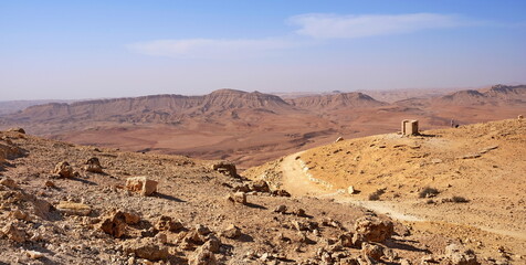 Makhtesh Ramon is a geological feature of the Israeli Negev Desert. Situated approximately 85 km south of the city of Beersheba, this landform represents the world's largest erosion circus. The format