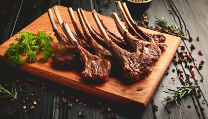 Grilled rack of lamb on a cutting board