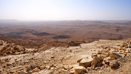 Makhtesh Ramon is a geological feature of the Israeli Negev Desert. Situated approximately 85 km south of the city of Beersheba, this landform represents the world's largest erosion circus. The format