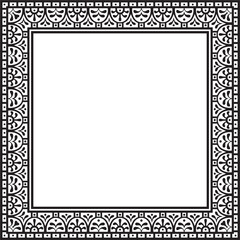 Vector square black monochrome border, frame, Pompeii. Rectangle Neopolitan ornament. Art of Ancient Rome. Template for stained glas