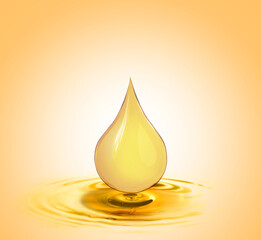 Drop of cooking oil falling into oil on orange gradient background