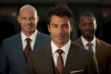 three businessmen smiling, portrait, close-up