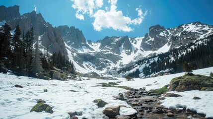 Snow has accumulated at high altitudes during the spring