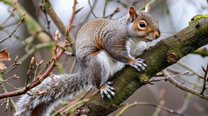 Obraz premium Squirrel with grey fur perched on a tree limb
