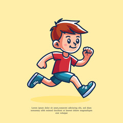 cute cartoon illustration of boy running in flat design style