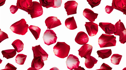 Fototapeta premium seamless red rose petals floating isolated on white background