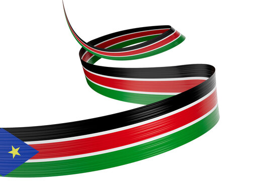 3d Flag Of South Sudan 3d Shiny Waving South Sudan Ribbon Flag On White Background 3d Illustration