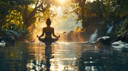 Obraz premium Zen and Stillness: Outdoor Yoga and Meditation Promoting Health, Relaxation, and Harmony in a Tranquil Natural Setting