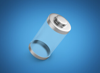 Transparent Empty Glass Battery Cell With Gray Metal Caps On Blue Background 3d Illustration