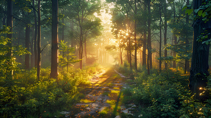 Fototapeta premium Tranquil Tapestry of Verdant Woods