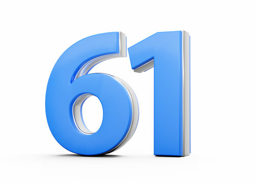 3D Number 61 Sixty One Made Of Blue Body With Silver Outline On White Background 3D Illustration