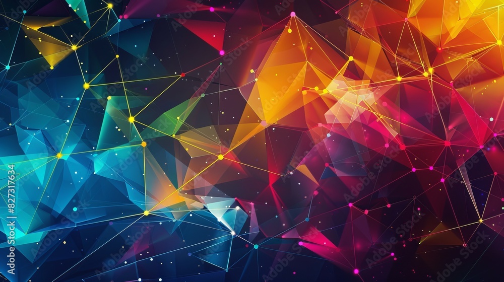 Poster vibrant geometric shapes and net creating a colorful background: abstract artistic design for creati