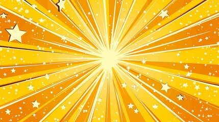 Vibrant comic yellow burst background with sparkling stars - playful and energetic illustration for creative projects and designs