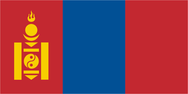Mongolia official flag vector with standard size and proportion. National flag emblem with accurate size and colors.