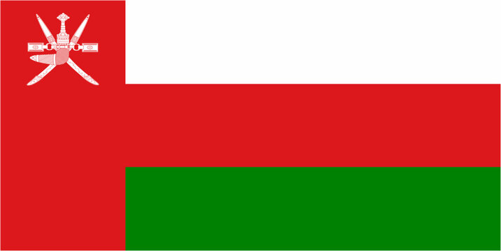 Oman official flag vector with standard size and proportion. National flag emblem with accurate size and colors.
