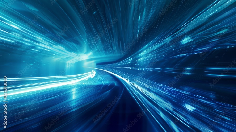 Poster dynamic abstract background with light streaks conveying speed and motion in cool blue tones for mod