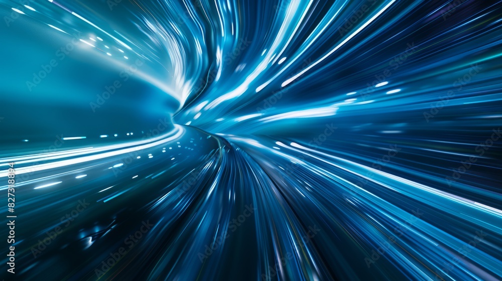 Poster dynamic abstract background with light streaks conveying speed and motion in cool blue tones for mod