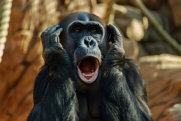 Captivating image of a bonobo with a surprised facial expression, resembling human emotion