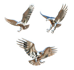 Fototapeta premium 3d chrome metal: a regal eagle soaring high in the sky