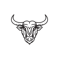 Buffalo head black and white illustration on white background.