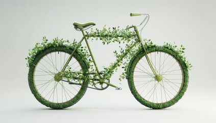 Fototapeta premium Green Bicycle Covered in Vines