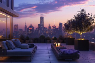 A contemporary rooftop lounge with AI-managed soundscapes, creating the perfect ambiance for...