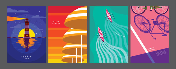 Summer layout , poster banner template, flat vector, colorful minimal illustration