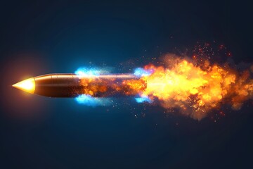 Fiery Missile in Flight with Explosive Flames - Dynamic and Powerful Imagery for Designs, Posters, and Digital Art
