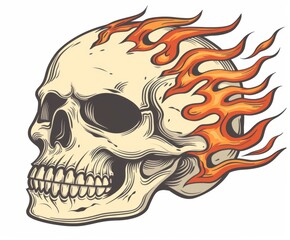 Flaming skull in vibrant orange tones