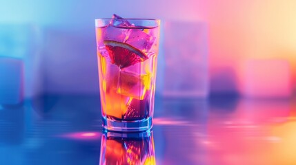 Vibrant cocktail glass illuminated by hypnotic neon light, perfect for rave party atmosphere or colorful drink concepts
