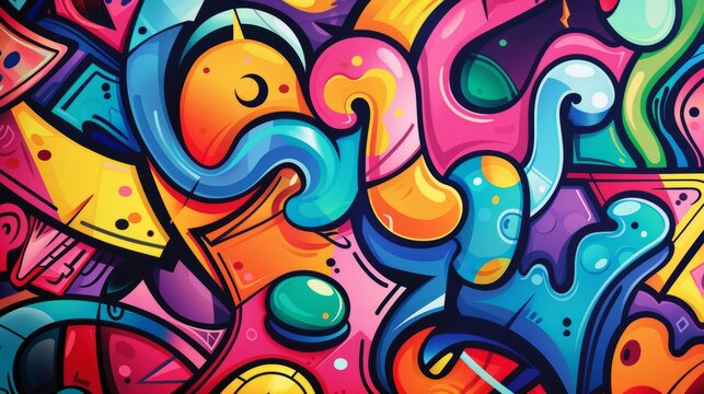 Vibrant graffiti style art with bold colors and urban street design elements