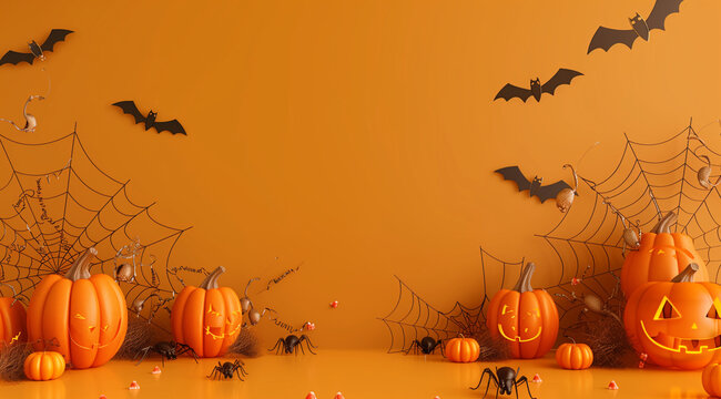 ハロウィン、カボチャンにコウモリの背景、コピースペース,テキスト用スペース,Generative AI,