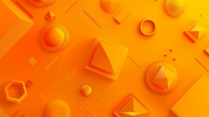 Vibrant orange abstract background with 3d geometric shapes and gradient design elements