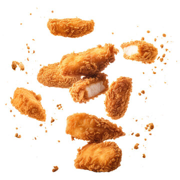 Crispy fried chicken nuggets isolated on transparent white background, clipping path