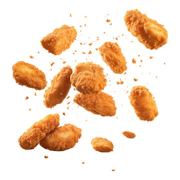 Crispy fried chicken nuggets isolated on transparent white background, clipping path