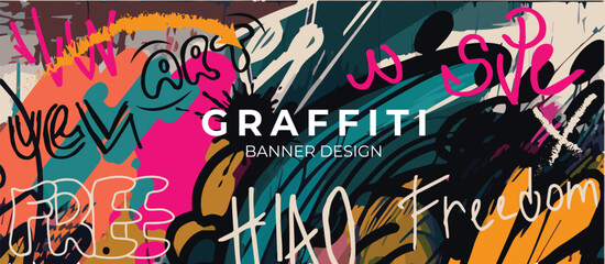 Vector drawing in graffiti style banner poster flyer set of backgrounds street style drawing on the wall design elements